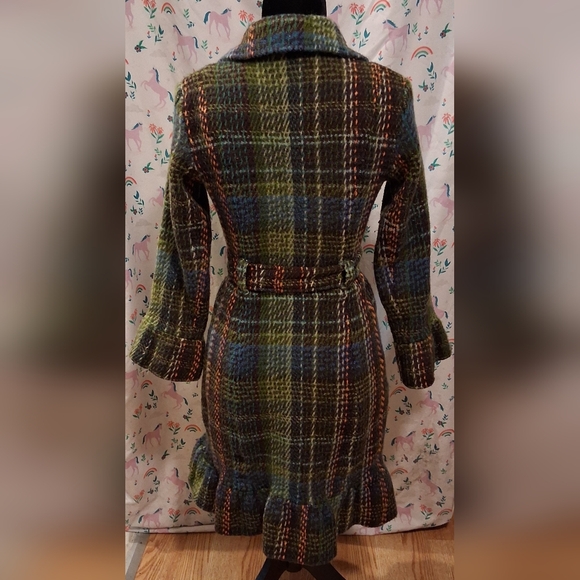 NWOT RARE Vintage Anthropologie Elevenses Tweed Princess Green Plaid Coat SZ 4 - Picture 3 of 7